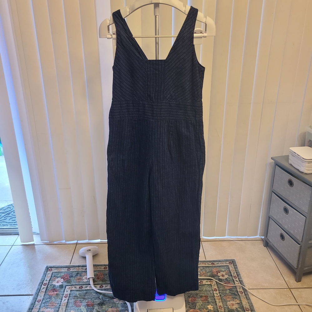Banana Republic Size 6 Linen Blend Navy And White Pinstripe Jumper Pockets
